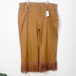 NWT Cider Brown Denim Embroidered Fringe Plus Size Pants Size 4X